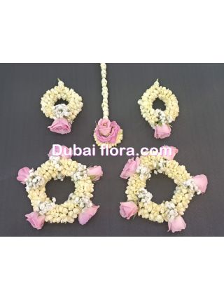 Bridal set with  Fresh flowers jasmin & Jipsophilia &  pink baby roses 