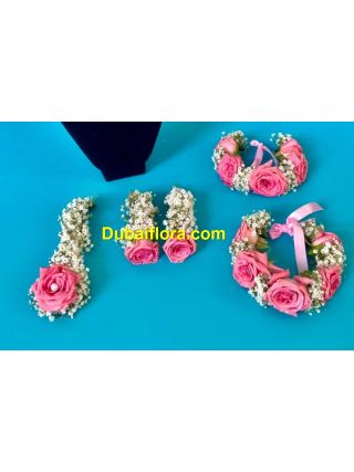 Fresh Bridal Flower Jewelry Set – Pink Baby Roses & Gypsophila