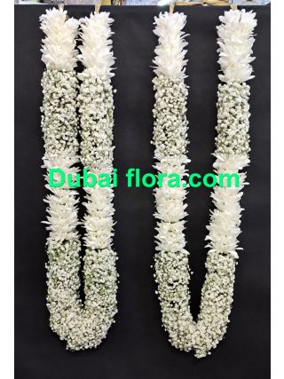Pair of Garland  with Gypsophila and white Chrysanthemums
