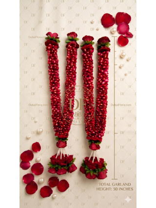 Premium Pair of Fresh Red Rose Petal Garlands – 30 Inch Varmala for Weddings in Dubai