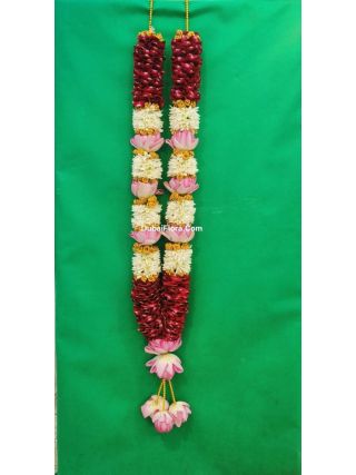 Traditional Fresh Garland – Pink Lotus, White Tuberose & Red Rose Petals (30 inches)