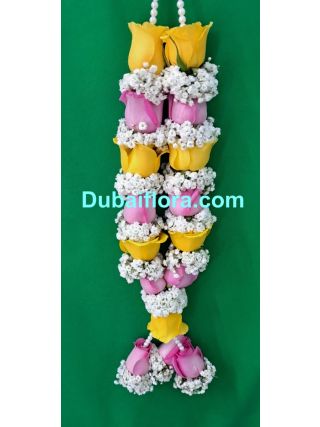 Yellow Pink Rose & Gypsophila Garland - 16 Inches
