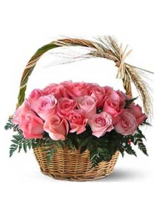 Pink Roses Basket 24 Flowers