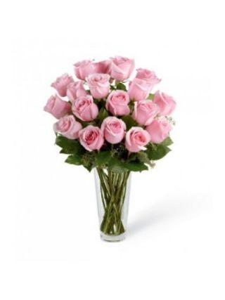 Pink Roses In Vase 20 Flowers