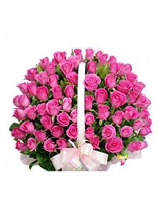 50 Rose Basket Pink