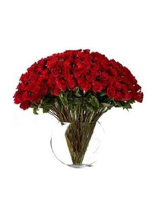 101 Red Roses in Glass Vase