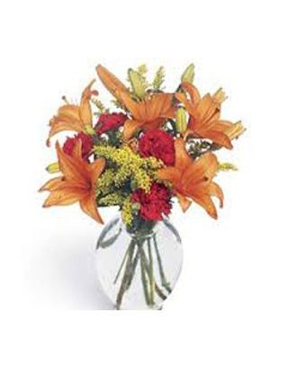 Pink Lily, Carnation And Rose In Vase 30 Blooms